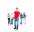 Large group of teenage students isolated on white background. Many different people standing together. School, education Royalty Free Stock Photo