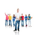 Large group of teenage students on white Royalty Free Stock Photo