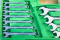 Large group of wrenches, professional kit, different wrenches Royalty Free Stock Photo