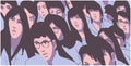 Stylized illustration of large group of asian students protesting