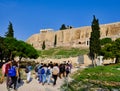 Large Guided Tour Group, Acropolis Slopes, Athens, Greece Royalty Free Stock Photo