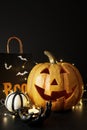 Large Halloween pumpkin with lights Royalty Free Stock Photo