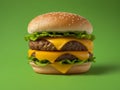 large hamburger image Green background.