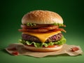 large hamburger image Green background