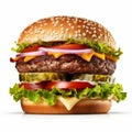 Hyper-realistic Hamburger With Cheese, Lettuce, And Tomatoes Royalty Free Stock Photo