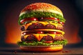 large hamburger with two juicy burger and delicious mustard and cheese filling