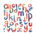 Large hand drawn watercolor font. Abc letters sequence from A to Z. Lowercase freehand letters in reonded plump shapes, drawn with