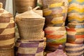 Large hand-made colored baskets in an African market Royalty Free Stock Photo