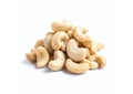 Large handful of cashew nuts isolated on white background. Packaging design element with clipping path