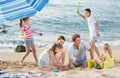 Large happy family of six people playing together Royalty Free Stock Photo