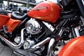 large Harley Davidson motorcycles in closeup view. beautiful black paint finish. V engine