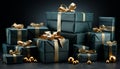 A large heap of gift boxes, wrapped in shiny gold generated by AI