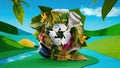 A large heap of trash with a recycle symbol on it, AI