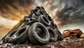 Large Heap of Waste Rubber Tires in a Landfill - Generative Ai