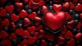 A large heart shaped box surrounded by many red hearts, AI