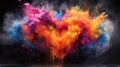 A large heart shaped cloud of colored powder is being thrown, AI