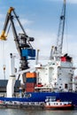 Large heavy-duty container ship in the port of Rotterdam, Nether