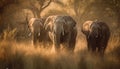 Large herd of African elephants walking at dawn generated by AI Royalty Free Stock Photo