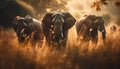 Large herd of African elephants walking at dusk generated by AI Royalty Free Stock Photo