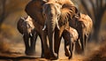 Large herd of African elephants walking in the African savannah generated by AI Royalty Free Stock Photo