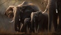 Large herd of African elephants walking in the tranquil savannah generated by AI Royalty Free Stock Photo