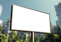 Large horizontal billboard in modern city mockup. Blank hoarding template. Generative ai background, 3D rendering billboard Royalty Free Stock Photo