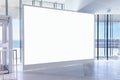 Large horizontal blank advertising poster banner mockup inside a modern building Royalty Free Stock Photo