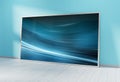 Large horizontal frame leaning on a blue wall 3D rendering Royalty Free Stock Photo