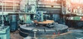 Large horizontal rotating turning and milling machine for processing metal products at metallurgical plant