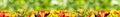 Large horizontal seamless pattern fresh fruits and vegetables on green background