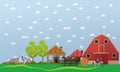 Large horse farm, vector banner in flat design