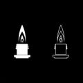 Large hot romantic candle Big size wax Concept romantic and holiday icon outline set white color vector illustration flat style