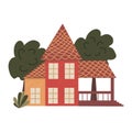 Large house with a covered terrace. Vector cartoon