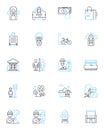 Large houses linear icons set. Mansion, Estate, Palace, Manor, Villa, Chateau, Mansitte line vector and concept signs