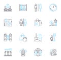 Large houses linear icons set. Mansion, Estate, Palace, Manor, Villa, Chateau, Mansitte line vector and concept signs