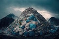 large huge mountain of plastic garbage on ground overflowing garbage