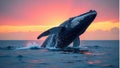 A large humpback whale breaching the surface of the ocean Royalty Free Stock Photo