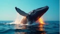 A large humpback whale breaching the surface of the ocean Royalty Free Stock Photo
