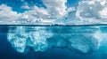 A large iceberg floating in the water with clouds above, AI