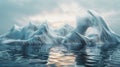 A large iceberg floating in the water with waves on it, AI