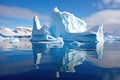 large iceberg pieces breaking off, captured in mid-fall