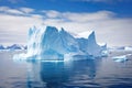 large iceberg surrounded by chunks of floating ice