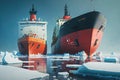 large icebreaker ships that went to north floats in port