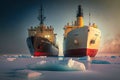 large icebreaker ships that went to north floats in port