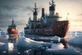 large icebreaker ships that went to north floats in port