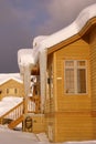 Large icicles on Townhouses after heavy snowstorm