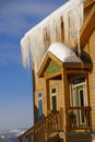 Large icicles on Townhouses after heavy snowstorm Royalty Free Stock Photo