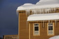 Large icicles on Townhouses after heavy snowstorm Royalty Free Stock Photo