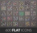 Large icons set, 600 vector pictogram of flat colored with shadows Royalty Free Stock Photo