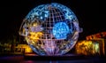 A Large Illuminated Globe in the Middle of a Park